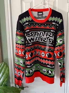 Star Wars Men’s Black Red Green Crewneck Christmas Holiday Sweater